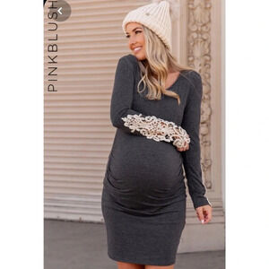 NewPInkBlush‎ Charcoal Crochet Sleeve Dress
